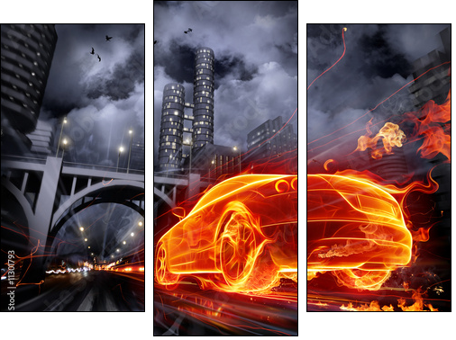 Fire car - Three-piece canvas print, Triptych