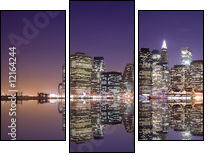 New York skyline and reflection at night - Three-piece canvas print, Triptych