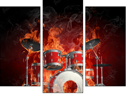 Drums in fire - Three-piece canvas print, Triptych