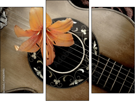Nostalgia with vintage guitar and lily - Three-piece canvas print, Triptych