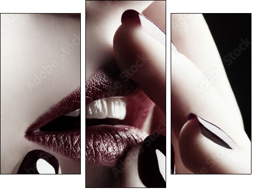 Close-up of lips and nails - Three-piece canvas print, Triptych
