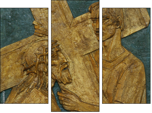 Simon of Cyrene carries the cross - Three-piece canvas print, Triptych