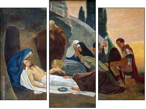 Jesus is laid in the tomb and covered in incense - Three-piece canvas print, Triptych