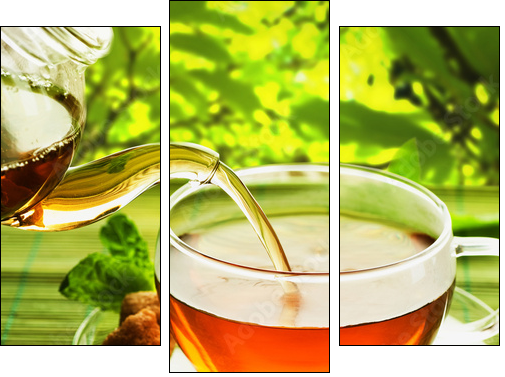 Pouring Healthy Tea - Three-piece canvas print, Triptych