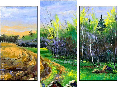 Edge of wood in the spring - Three-piece canvas print, Triptych