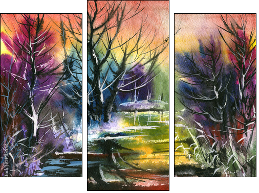 water colour landscape - Three-piece canvas print, Triptych