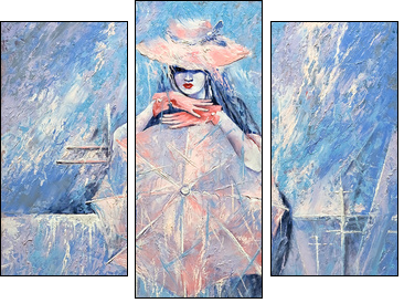 The girl with an umbrella - Three-piece canvas print, Triptych