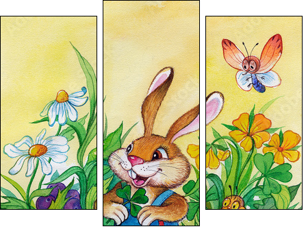 Fantastic hare - Three-piece canvas print, Triptych