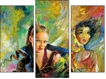 The girl with a violin and a forfeit the double - Three-piece canvas print, Triptych