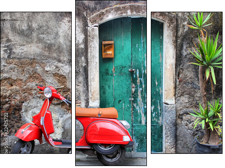 Red scooter - Three-piece canvas print, Triptych
