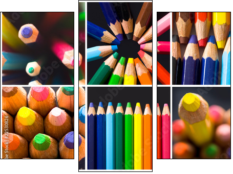 collage of colorful pencils - Three-piece canvas print, Triptych