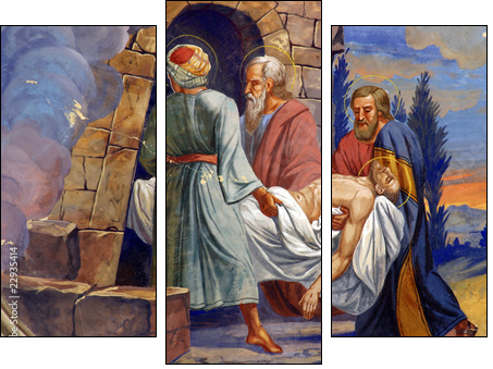 Jesus is laid in the tomb - Three-piece canvas print, Triptych