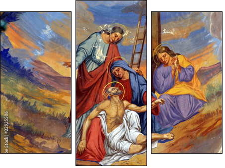 Jesus' body is removed from the cross - Three-piece canvas print, Triptych