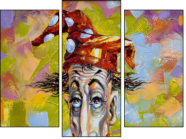 Portrait of the clown in a cap - Three-piece canvas print, Triptych