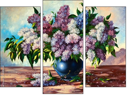 Lilac bouquet in a vase - Three-piece canvas print, Triptych