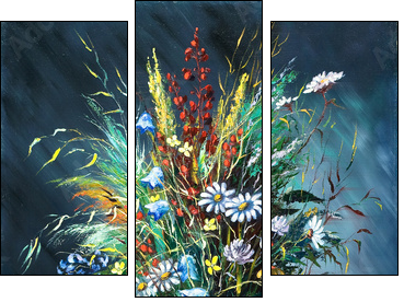 Bouquet of wild flowers in a vase - Three-piece canvas print, Triptych