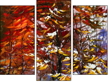 Road to autumn wood - Three-piece canvas print, Triptych