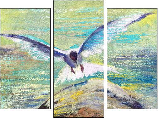 Flying seagull - Three-piece canvas print, Triptych