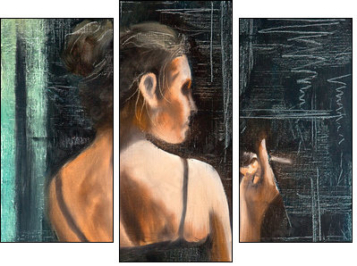 Portrait of the woman with a cigarette - Three-piece canvas print, Triptych