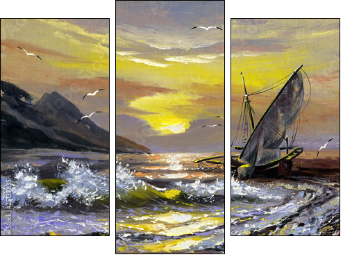 Sailing boat on a decline - Three-piece canvas print, Triptych
