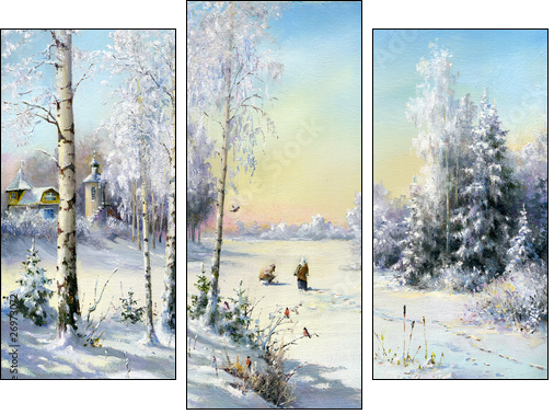 Winter village - Three-piece canvas print, Triptych