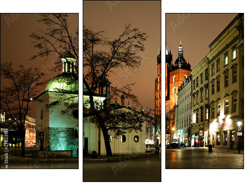 Night view of the Market Square in Krakow, Poland - Three-piece canvas print, Triptych