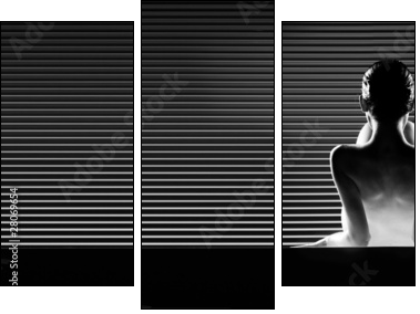 black and white back view artistic nude, on striped background. - Three-piece canvas print, Triptych