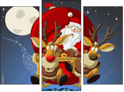 Santa-Claus on sleigh with reindeers - Three-piece canvas print, Triptych