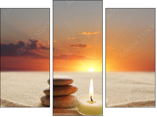 stack of stones and candle light - Three-piece canvas print, Triptych