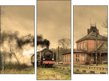 Old retro steam train - Three-piece canvas print, Triptych