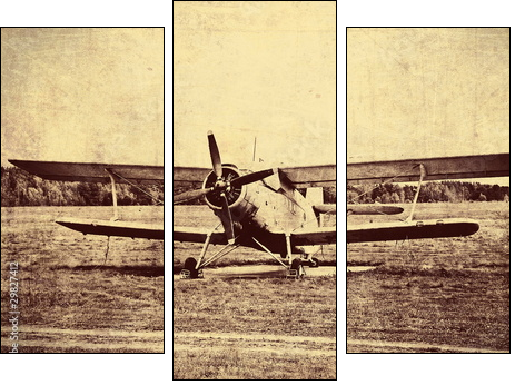 Vintage photo of an old biplane - Three-piece canvas print, Triptych