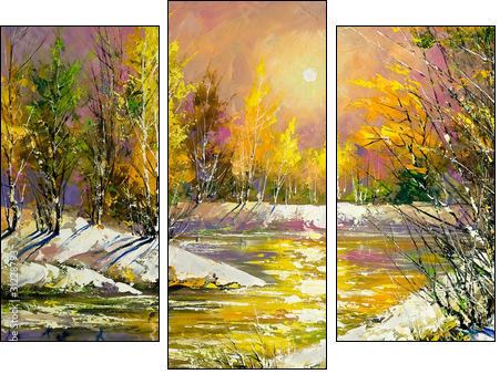 Autumn landscape on the bank of the river - Three-piece canvas print, Triptych
