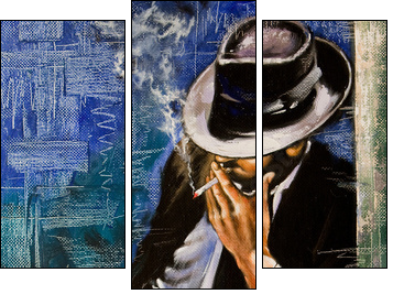 Portrait of the man with a cigarette - Three-piece canvas print, Triptych