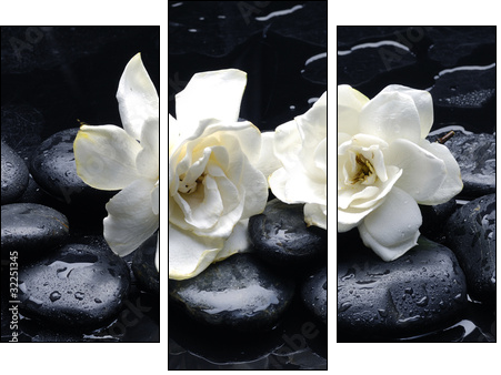 Spa still life with gardenia flower on pebble - Three-piece canvas print, Triptych