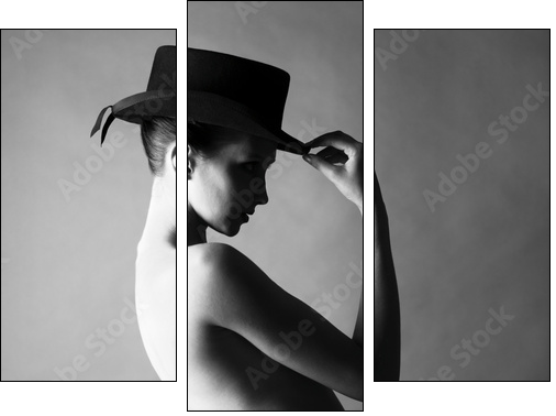 Naked lady with hat - Three-piece canvas print, Triptych