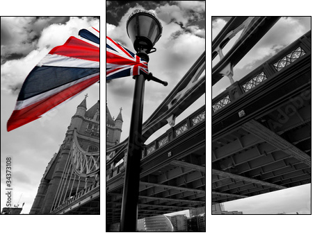London Tower Bridge with colorful flag of England - Three-piece canvas print, Triptych