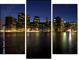 Lower Manhattan panorama at dusk, New York - Three-piece canvas print, Triptych