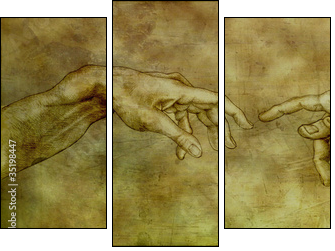 After Michelangelo - Adam and God - Three-piece canvas print, Triptych