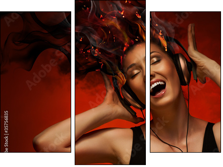 girl with headphones - Three-piece canvas print, Triptych