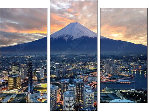 Surreal view of Yokohama city and Mt. Fuji - Three-piece canvas print, Triptych