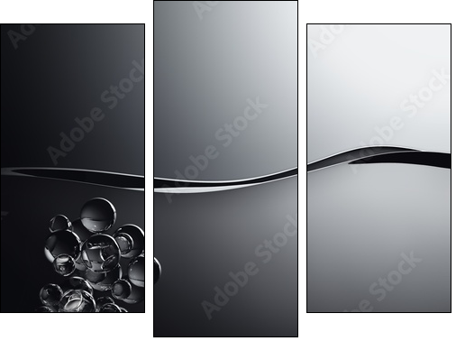 black water waves and transparent air bubbles - Three-piece canvas print, Triptych