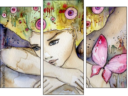 piÄkna dziewczyna z motylem - Three-piece canvas print, Triptych