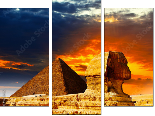 Great Sphinx and the Pyramids at sunset - Three-piece canvas print, Triptych