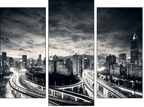 Shanghai City at sunset with light trails - Three-piece canvas print, Triptych