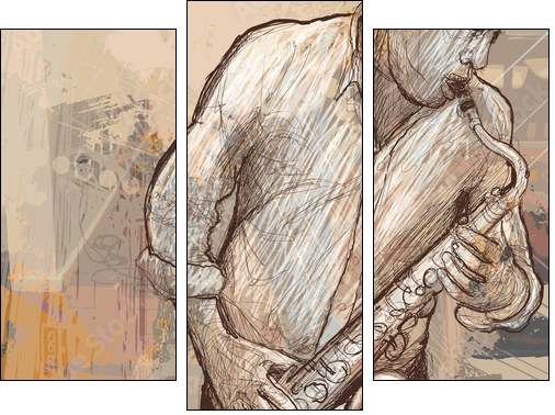 saxophonist playing saxophone on grunge background - Three-piece canvas print, Triptych