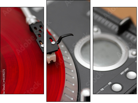 Closeup of turntable needle on record - Three-piece canvas print, Triptych