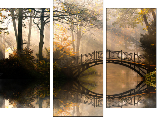 Autumn - Old bridge in autumn misty park - Three-piece canvas print, Triptych