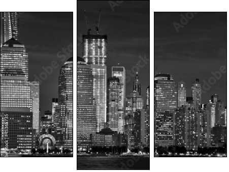 Manhattan de nuit, noir et blanc - Three-piece canvas print, Triptych
