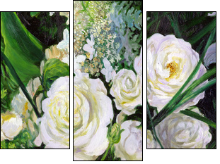 bouquet of white roses, canvas, oil - Three-piece canvas print, Triptych