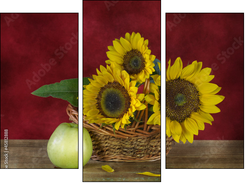 Still life with sunflowers and apples - Three-piece canvas print, Triptych